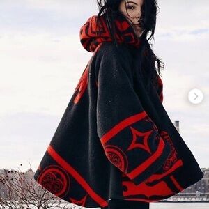 Lindsey Thornburg x Pendleton black and red wool hooded raven cloak $1595